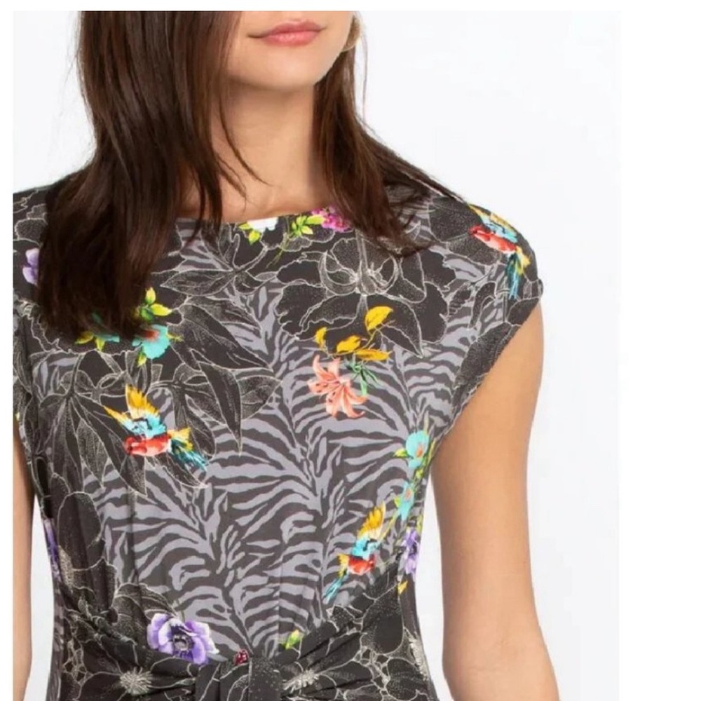 Johnny Was zippy tie dress /side slits/ XL grey/bright florals